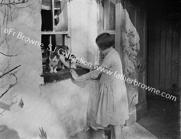 LADY FEEDING PETS ON WINDOWSILL